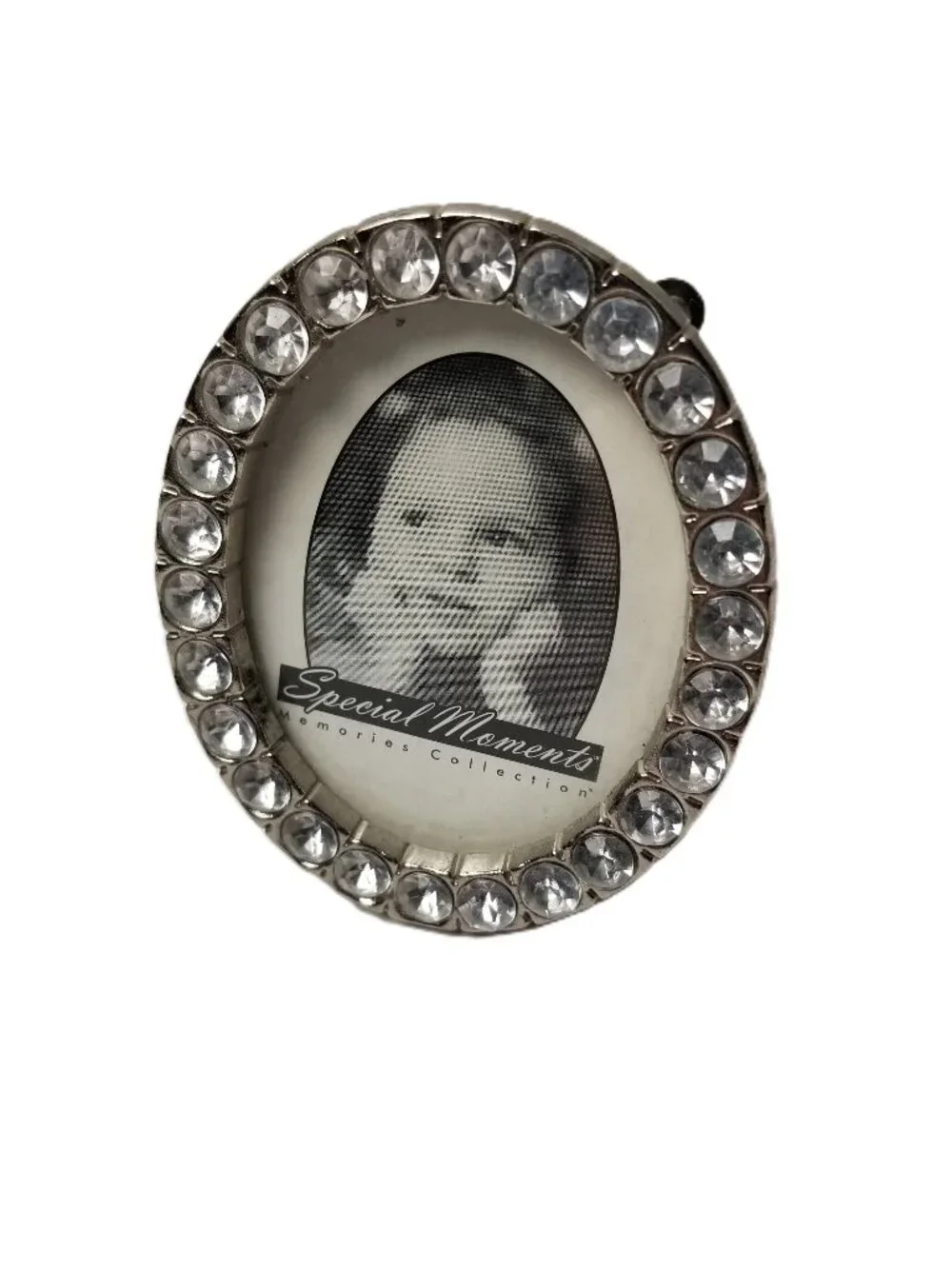 Special Moments Rhinestone Oval Picture Frame Silver Tone Tabletop Elegant